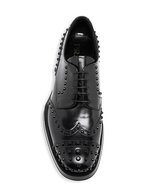 Prada Spiked Front Leather Wingtip Oxford Shoes 